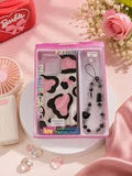 Zyntra™ Romantic Pink Cow Print Clear Case with Beaded Heart Charm Strap for iPhone