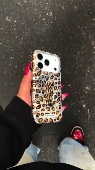 Zyntra™ YSL Style Luxury Gold Monogram Leopard Print Case for iPhone