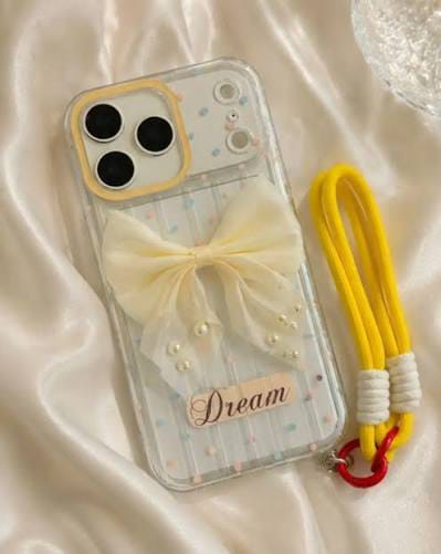 Zyntra™ Coquette 3D Tulle Bow Pearl Clear Case with Wrist Lanyard for iPhone