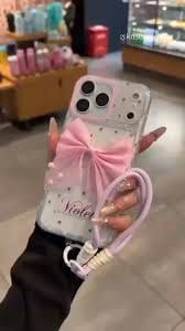 Zyntra™ Coquette 3D Tulle Bow Pearl Clear Case with Wrist Lanyard for iPhone