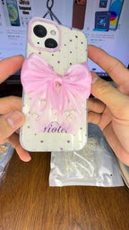 Zyntra™ Coquette 3D Tulle Bow Pearl Clear Case with Wrist Lanyard for iPhone