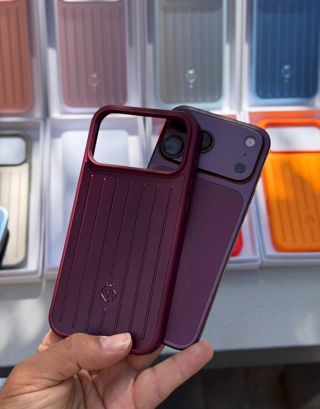 Zyntra™ Rimowa Style Aluminum Groove Matte Luggage Case for iPhone