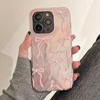 Zyntra™ Coquette Pink Bow Ribbon Pearl Case for iPhone - Aesthetic Soft Clear Cover