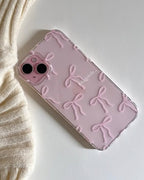 Zyntra™ Coquette Pink Bow Ribbon Pearl Case for iPhone - Aesthetic Soft Clear Cover