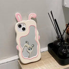 Zyntra™ Cute 3D Bunny Ear Wavy Makeup Mirror Silicone Case for iPhone
