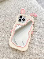 Zyntra™ Cute 3D Bunny Ear Wavy Makeup Mirror Silicone Case for iPhone