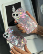 Zyntra™ Holographic Laser Pink Hearts 3D Relief Clear Case for iPhone