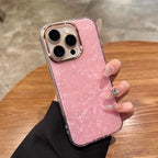Zyntra™ Luxury Pearl Shell Texture Rhinestone Camera Ring Case for iPhone