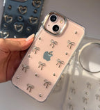 Zyntra™ Coquette 3D Silver Bows & Studded Beads Clear Glitter Case for iPhone