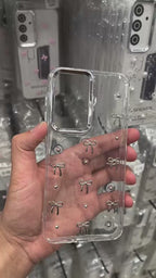 Zyntra™ Coquette 3D Silver Bows & Studded Beads Clear Glitter Case for iPhone